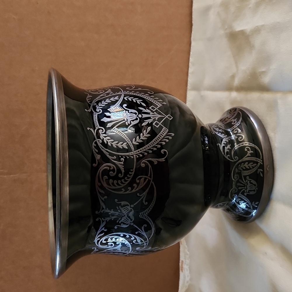 Art Deco Sterling Silver Overlay  Black Vase - Picture 5 of 9